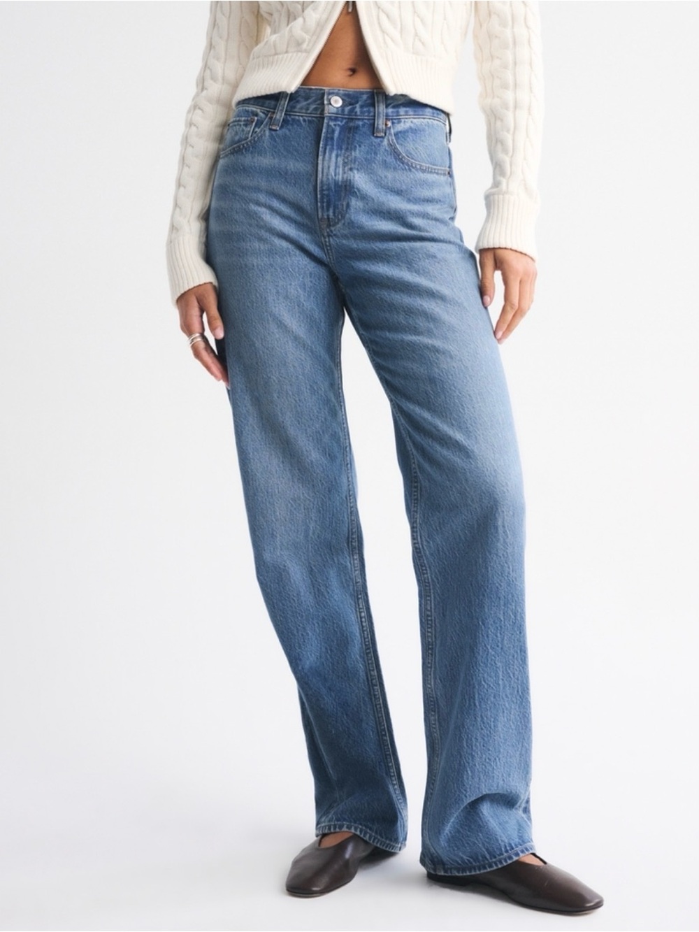 Abercrombie & Fitch The Loose High Rise Jeans 34/18R Medium Blue Wash